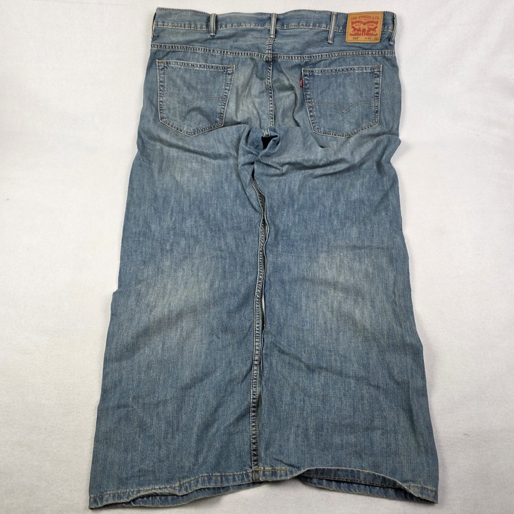 Levis 569 Baggy Jeans Mens 42x32 Fits 44x32 Blue Fade Skater Grunge Wide Leg